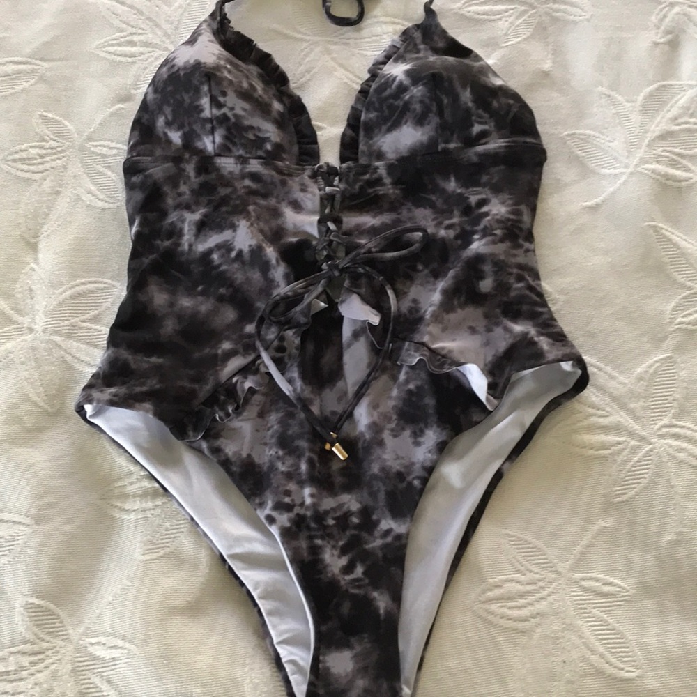 Black and gray tie-dye one piece